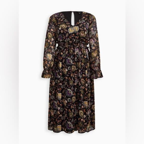 torrid Dresses & Skirts - Torrid Black Floral Chiffon Lurex V Neck Tiered Maxi Dress 3X 18491136